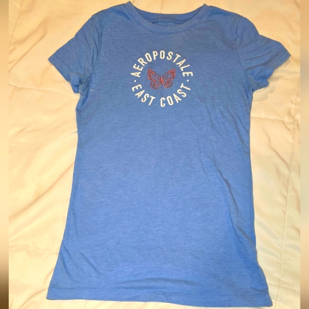 Aeropostale Light Blue Tee with Butterfly Graphic